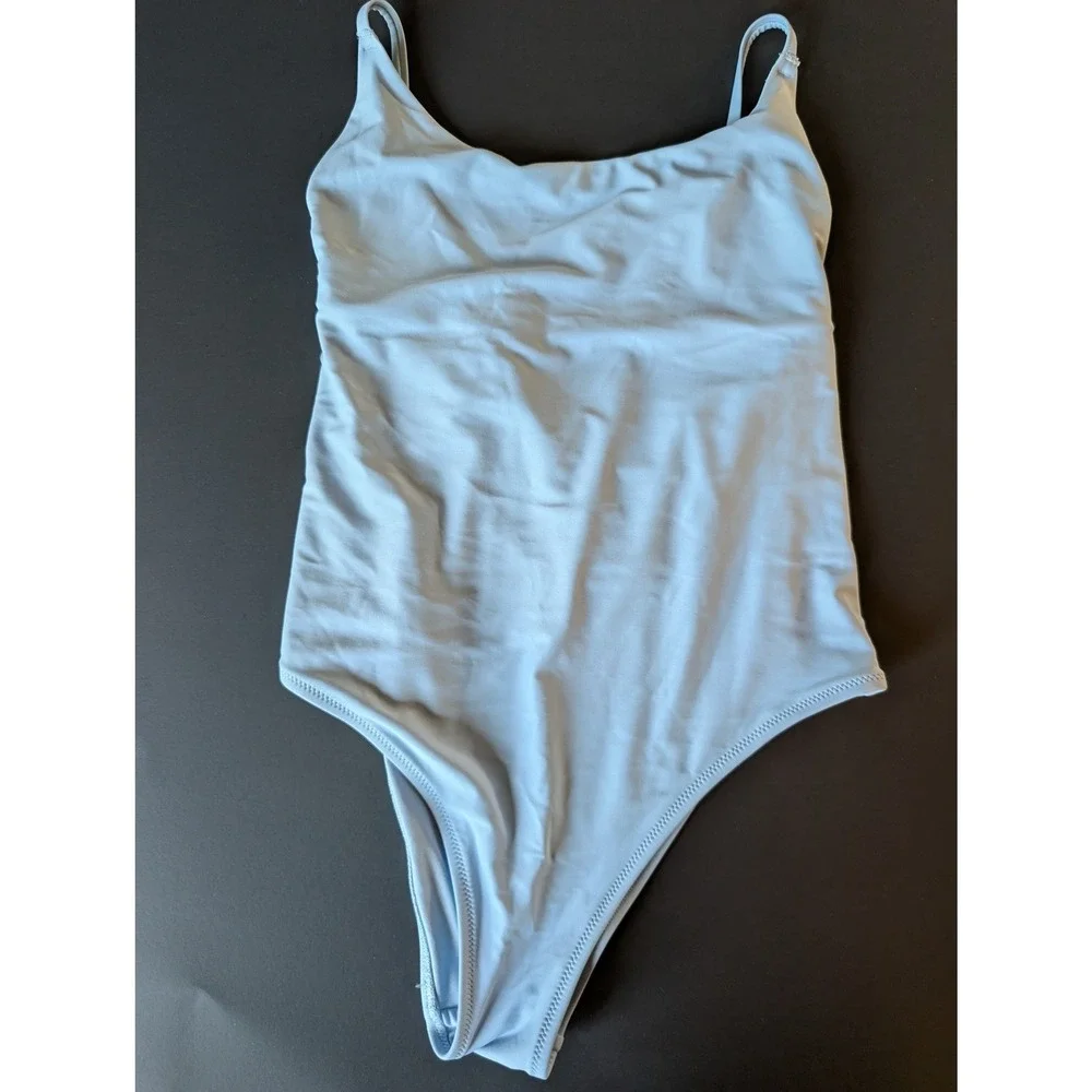 Aerie Minimalist Lace Up Back One Piece Swimsuit Light Blue Small Boho Swimwear